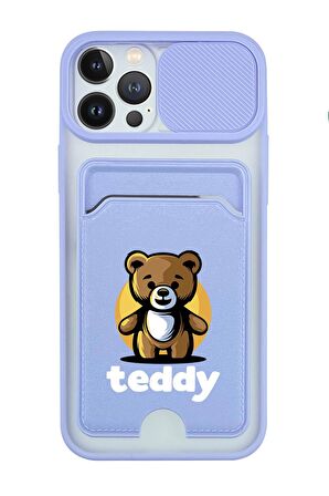 iPhone 13 Pro Max Uyumlu Teddy Desenli Kamera Korumalı ve Kartlıklı Telefon Kılıfı
