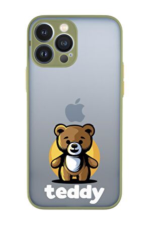 iPhone 13 Pro Uyumlu Teddy Desenli Kamera Korumalı Buzlu Şeffaf Lüx Telefon Kılıfı