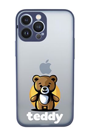 iPhone 13 Pro Uyumlu Teddy Desenli Kamera Korumalı Buzlu Şeffaf Lüx Telefon Kılıfı