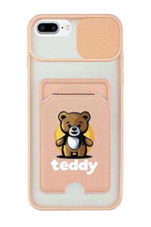 iPhone 6 Plus Uyumlu Teddy Desenli Kamera Korumalı ve Kartlıklı Telefon Kılıfı