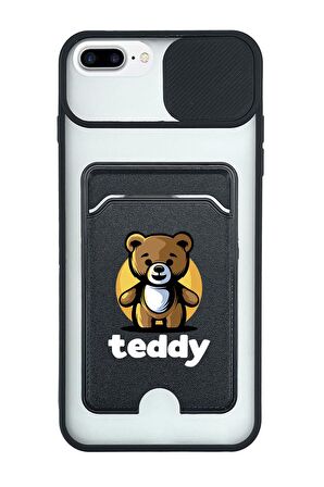 iPhone 7 Plus Uyumlu Teddy Desenli Kamera Korumalı ve Kartlıklı Telefon Kılıfı
