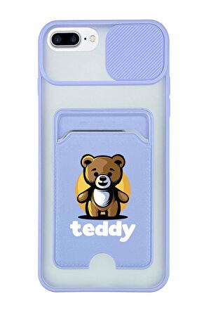 iPhone 8 Plus Uyumlu Teddy Desenli Kamera Korumalı ve Kartlıklı Telefon Kılıfı