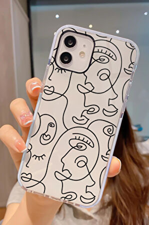 iPhone 12 Uyumlu Face Art Desenli Candy Bumper Darbe Emici Silikonlu Telefon Kılıfı