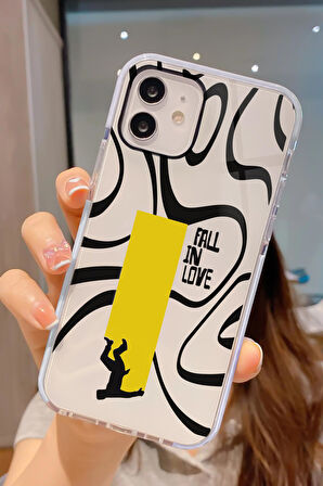 iPhone 12 Uyumlu Fall In Love Desenli Candy Bumper Darbe Emici Silikonlu Telefon Kılıfı