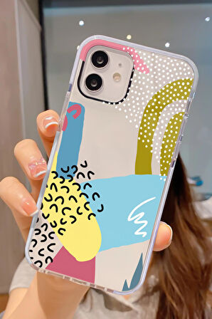 iPhone 12 Pro Uyumlu Colorful Pattern Desenli Candy Bumper Darbe Emici Silikonlu Telefon Kılıfı