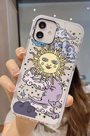 iPhone 12 Pro Uyumlu Güneş Ay Desenli Candy Bumper Darbe Emici Silikonlu Telefon Kılıfı