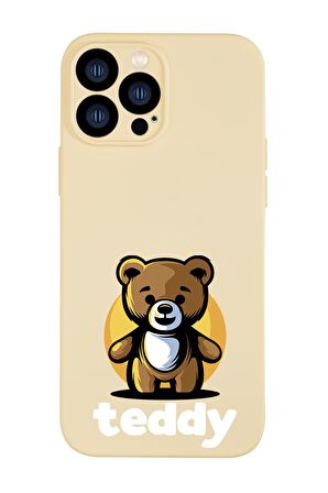 iPhone 13 Pro Uyumlu Teddy Desenli Kamera Lens Korumalı Darbe Emici Silikonlu Lansman Kılıf
