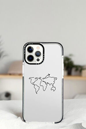 iPhone 13 Pro Dünya Harita Rota Desenli Casetify Darbe Emci Silikonlu Telefon Kılıfı