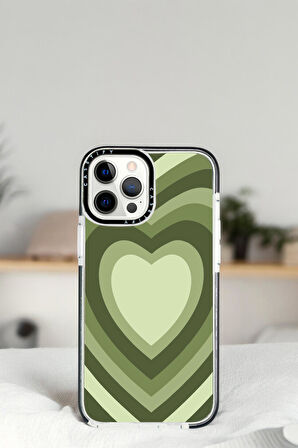 iPhone 13 Pro Yeşil Kalpler Desenli Casetify Darbe Emci Silikonlu Telefon Kılıfı