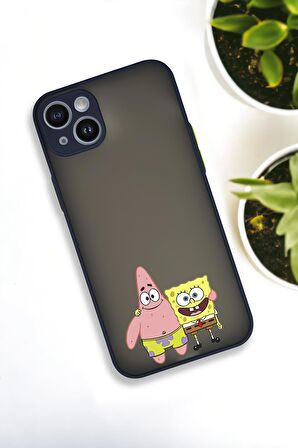 iPhone 13 Uyumlu Sünger Bob ve Patrick Star Desenli Buzlu Şeffaf Lüx Telefon Kılıfı