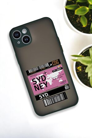 iPhone 13 Uyumlu Sydney Ticket Desenli Buzlu Şeffaf Lüx Telefon Kılıfı