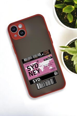 iPhone 13 Uyumlu Sydney Ticket Desenli Buzlu Şeffaf Lüx Telefon Kılıfı