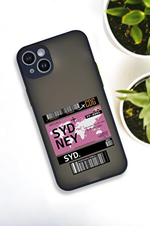 iPhone 13 Uyumlu Sydney Ticket Desenli Buzlu Şeffaf Lüx Telefon Kılıfı