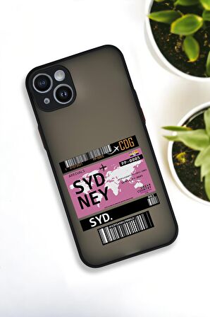 iPhone 13 Uyumlu Sydney Ticket Desenli Buzlu Şeffaf Lüx Telefon Kılıfı