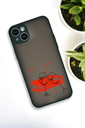 iPhone 14 Plus Uyumlu Spilled Wine Desenli Buzlu Şeffaf Lüx Telefon Kılıfı