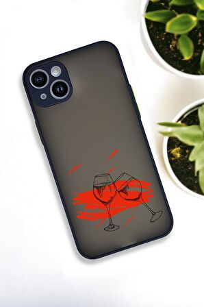 iPhone 14 Plus Uyumlu Spilled Wine Desenli Buzlu Şeffaf Lüx Telefon Kılıfı