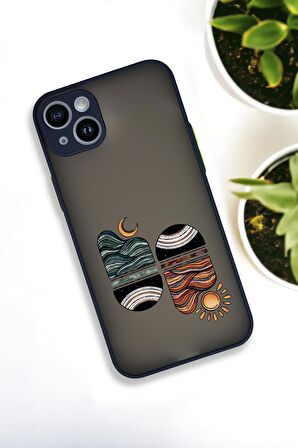 iPhone 14 Plus Uyumlu Sunset Wave Desenli Buzlu Şeffaf Lüx Telefon Kılıfı