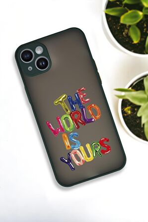 iPhone 14 Plus Uyumlu The World Desenli Buzlu Şeffaf Lüx Telefon Kılıfı