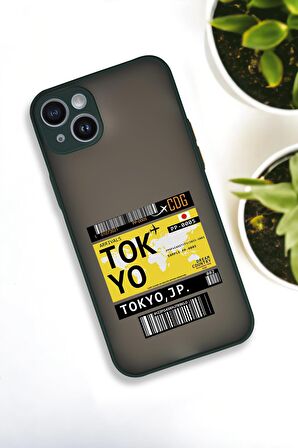 iPhone 14 Plus Uyumlu Tokyo Ticket Desenli Buzlu Şeffaf Lüx Telefon Kılıfı