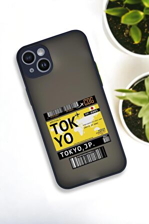 iPhone 14 Plus Uyumlu Tokyo Ticket Desenli Buzlu Şeffaf Lüx Telefon Kılıfı
