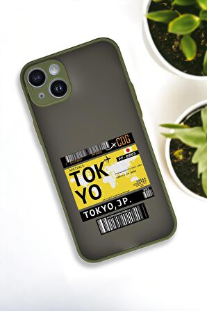 iPhone 14 Plus Uyumlu Tokyo Ticket Desenli Buzlu Şeffaf Lüx Telefon Kılıfı