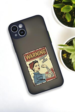 iPhone 14 Plus Uyumlu Women At Work Desenli Buzlu Şeffaf Lüx Telefon Kılıfı