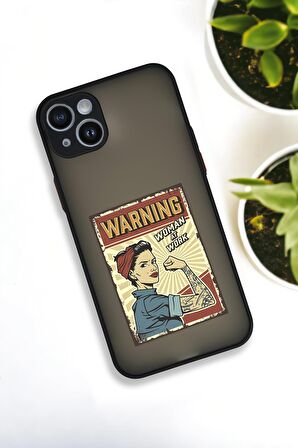 iPhone 14 Plus Uyumlu Women At Work Desenli Buzlu Şeffaf Lüx Telefon Kılıfı