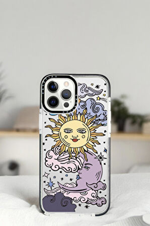 iPhone 14 Pro Max Güneş Ay Desenli Casetify Darbe Emci Silikonlu Telefon Kılıfı