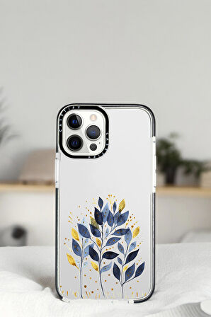 iPhone 14 Pro Max Mavi Yaprak Desenli Casetify Darbe Emci Silikonlu Telefon Kılıfı