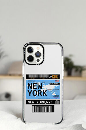 iPhone 14 Pro Max New York Ticket Desenli Casetify Darbe Emci Silikonlu Telefon Kılıfı