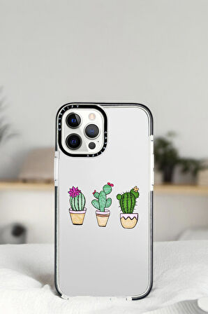 iPhone 14 Pro Max Üçlü Kaktüs Desenli Casetify Darbe Emci Silikonlu Telefon Kılıfı