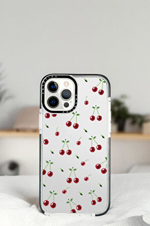iPhone 14 Pro Max Kiraz Desenli Casetify Darbe Emci Silikonlu Telefon Kılıfı