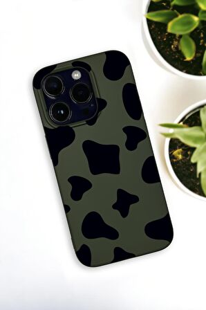 iPhone 14 Pro Max Uyumlu İnek Desenli Premium Silikonlu Haki Lansman Telefon Kılıfı