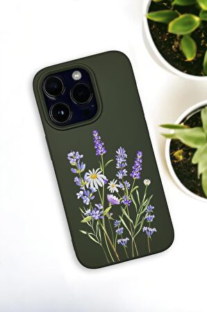 iPhone 14 Pro Max Uyumlu Lavender Desenli Premium Silikonlu Haki Lansman Telefon Kılıfı