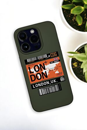 iPhone 14 Pro Max Uyumlu London Yaprak Desenli Premium Silikonlu Haki Lansman Telefon Kılıfı
