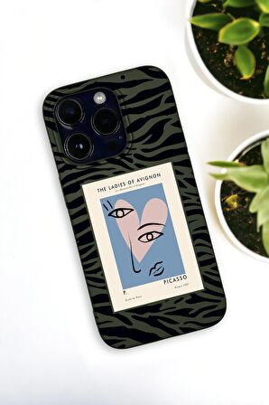 iPhone 14 Pro Max Uyumlu Picasso Desenli Premium Silikonlu Haki Lansman Telefon Kılıfı