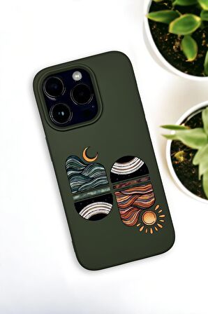iPhone 14 Pro Max Uyumlu Sunset Wave Desenli Premium Silikonlu Haki Lansman Telefon Kılıfı