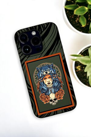 iPhone 14 Pro Max Uyumlu Warrior Woman Desenli Premium Silikonlu Haki Lansman Telefon Kılıfı