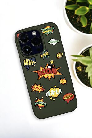 iPhone 14 Pro Max Uyumlu Stickers Desenli Premium Silikonlu Haki Lansman Telefon Kılıfı