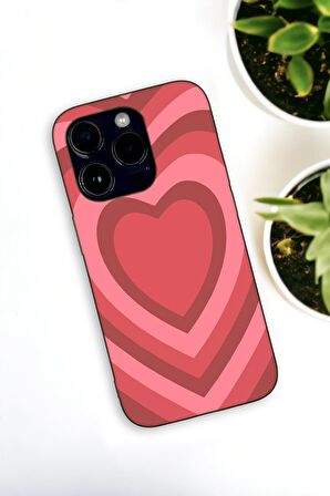 iPhone 14 Pro Max Uyumlu Kırmızı Kalpler Desenli Premium Silikonlu Haki Lansman Telefon Kılıfı