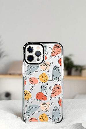 iPhone 14 Pro Sevimli Kedi Figürleri Desenli Casetify Darbe Emci Silikonlu Telefon Kılıfı
