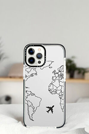 iPhone 14 Pro World Map Lines Desenli Casetify Darbe Emci Silikonlu Telefon Kılıfı