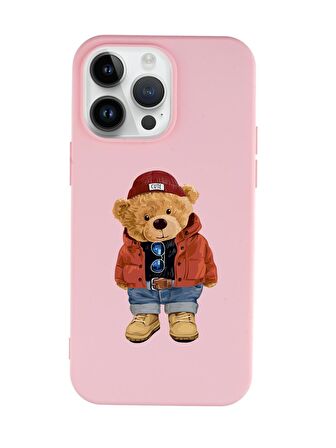 iPhone 14 Pro Uyumlu Teddy Bear Desenli Premium Silikonlu Lansman Telefon Kılıfı