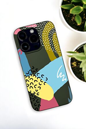 iPhone 14 Pro Uyumlu Colorful Pattern Desenli Premium Silikonlu Haki Lansman Telefon Kılıfı