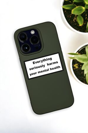 iPhone 14 Pro Uyumlu Everything Desenli Premium Silikonlu Haki Lansman Telefon Kılıfı