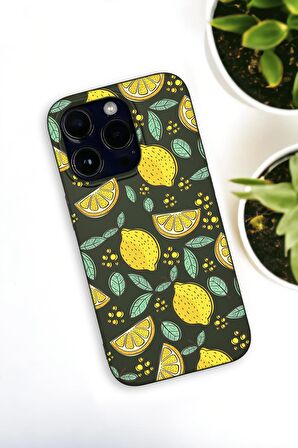 iPhone 14 Pro Uyumlu Limon Desenli Premium Silikonlu Haki Lansman Telefon Kılıfı