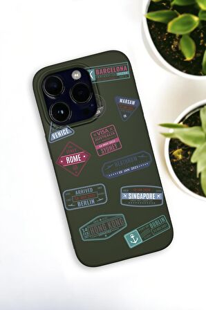 iPhone 14 Pro Uyumlu Seyehat Pulu Premium Silikonlu Haki Lansman Telefon Kılıfı