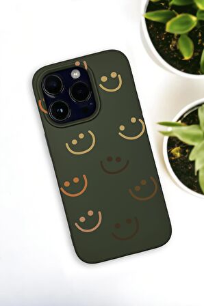 iPhone 14 Pro Uyumlu Smile Desenli Premium Silikonlu Haki Lansman Telefon Kılıfı