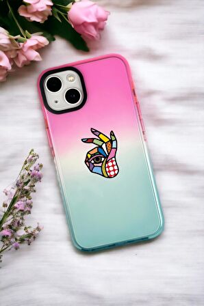 iPhone 14 Uyumlu Cool Desenli Premium Rainbow Silikonlu Telefon Kılıfı