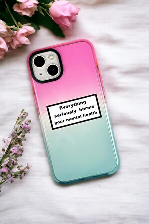 iPhone 14 Uyumlu Everythink Desenli Premium Rainbow Silikonlu Telefon Kılıfı